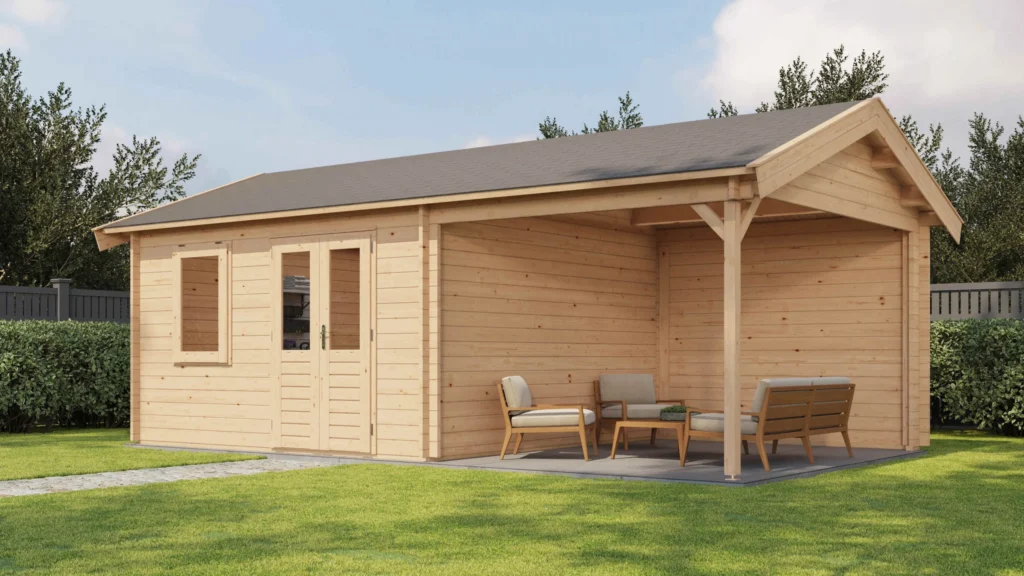 Lugarde Select Log Cabin with veranda Ribble 400x400cm + 300cm - Untreated