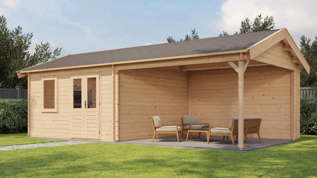 Lugarde Select Log Cabin with veranda Mersey 400x400cm + 400cm - Untreated
